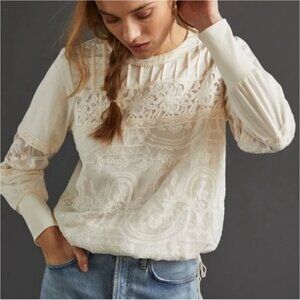 Anthropologie x Tiny Embroidered Floral Blouse